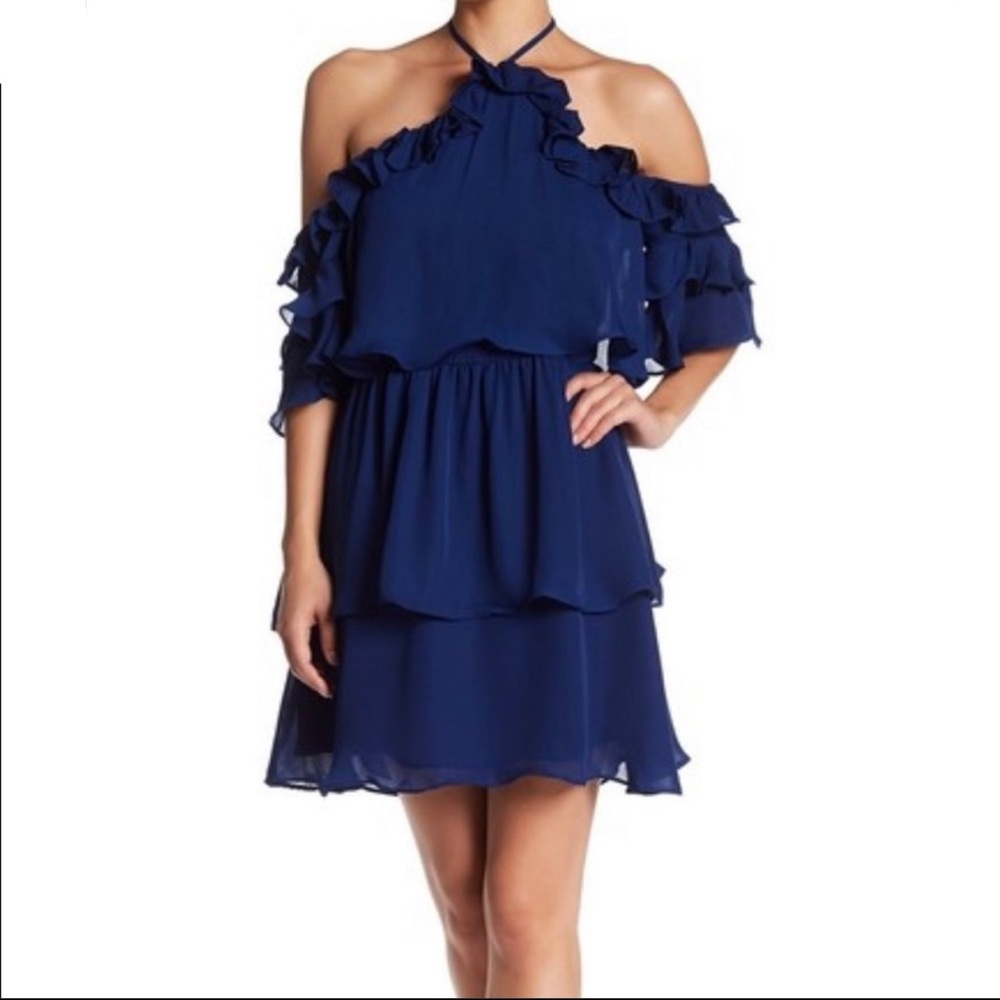 Parker Off Shoulder Ruffle Halter Neck Dress